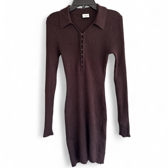 Abercrombie & Fitch Dresses & Skirts - Y2K ABERCROMBIE & FITCH Chocolate Brown Ribbed Knit Polo Bodycon Mini Dress Sz S